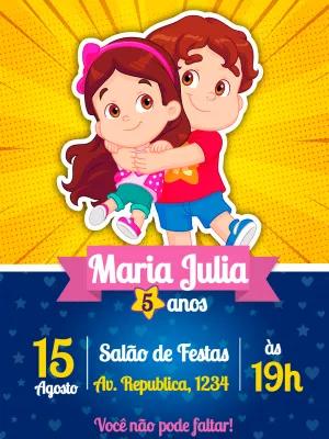 Convite Aniversário Maria Clara e JP para Editar Online