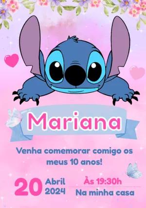 Convite Aniversário Stitch Aquarela para Editar Online