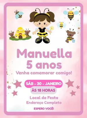Convite Aniversário Abelhinha Menina para Editar Online