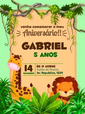 Convite de Aniversário Safari com Animais para Editar Online