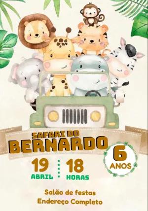 Convite Aniversário Safari com Animais Fofos para Editar Online