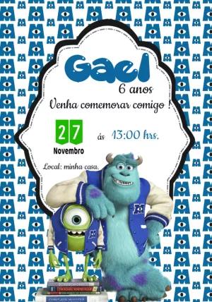 Convite Aniversário Monstros SA com Mike e Sulley para Editar