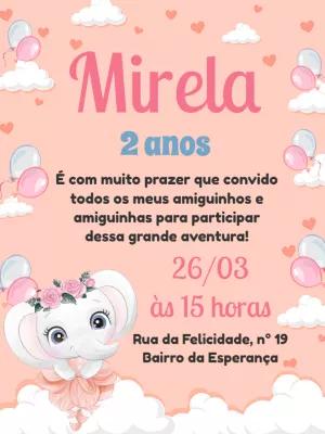 Convite Aniversário Elefantinha Bailarina para Editar Online