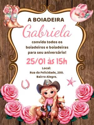 Convite Aniversário Boiadeira Floral para Editar Online