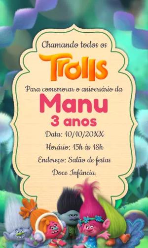 Convite de Aniversário Trolls para Editar Online Grátis