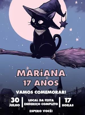 Convite Aniversário Gata Bruxinha para Editar Online