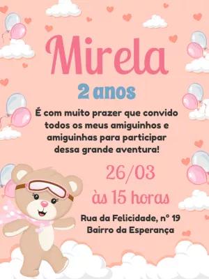 Convite Aniversário Ursinha Baloeira para Editar Online