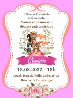 Convite Aniversário Bosque Encantado com Animais para Editar