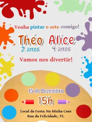 Convite Aniversário Duplo Pintando o 7 Editável para Imprimir