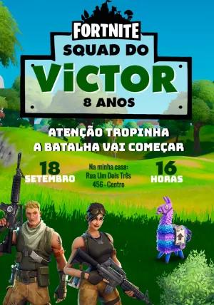 Convite de Aniversário Fortnite com Personagens para Editar