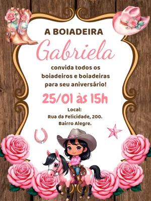 Convite Aniversário Boiadeira Floral para Editar Online