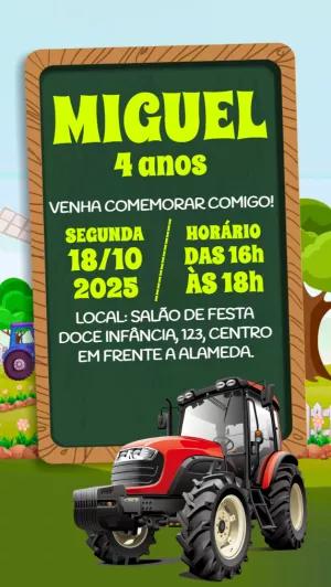 Convite de Aniversário Trator para Editar e Imprimir Online