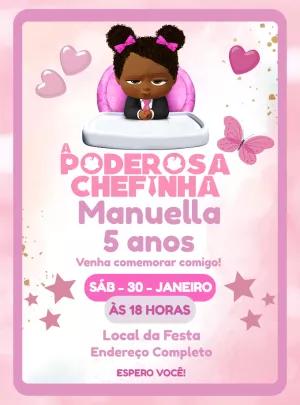 Convite Aniversário Poderosa Chefinha Negra para Editar Online