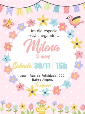 Convite Aniversário Jardim Encantado com Flores para Editar