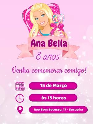 Convite de Aniversário Barbie para Editar e Imprimir