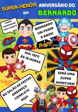 Convite Aniversário Super Heróis para Editar Online