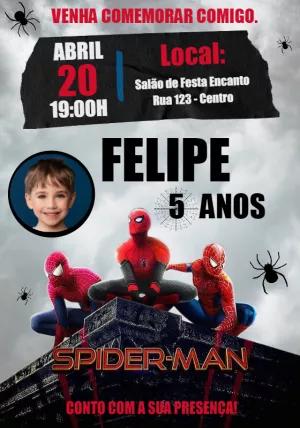 Convite Aniversário Homem-Aranha com Foto para Editar Online