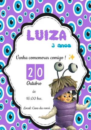 Convite de Aniversário Boo Monstros SA para Editar Online