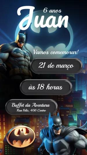 Convite de Aniversário Batman para Editar Online