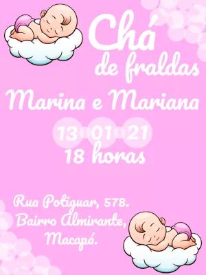 Convite Chá de Fraldas Gêmeas Meninas para Editar Online