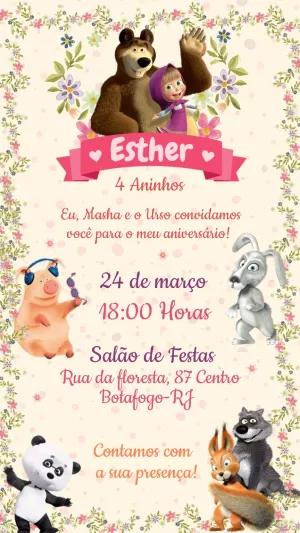 Convite de Aniversário Marsha e o Urso para Editar Online