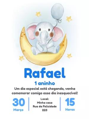 Convite Aniversário Elefante na Lua Editável Online