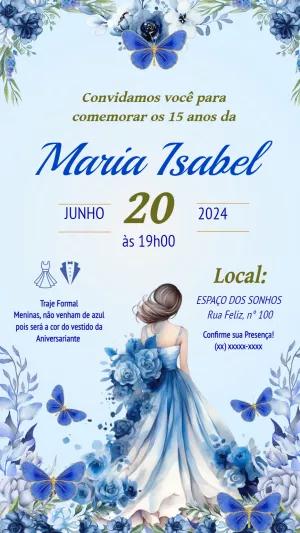 Convite 15 Anos Princesa Borboletas Azuis para Editar