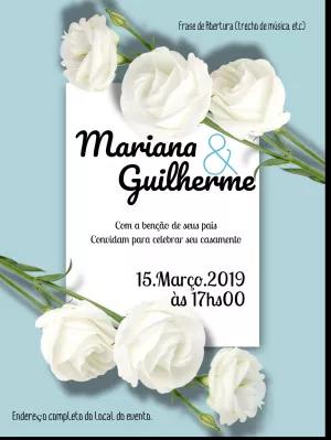 Convite de Casamento Floral com Rosas Brancas para Editar Online