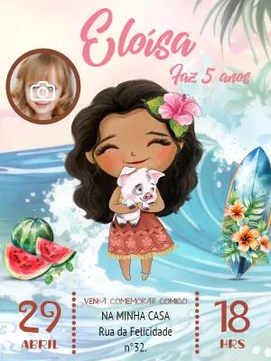 Convite Aniversário Moana Baby com Foto para Editar Online