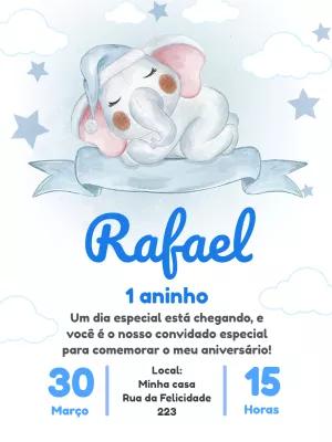 Convite Aniversário Elefante Baby Azul para Editar Online