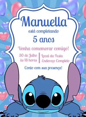 Convite de Aniversário Stitch para Editar e Imprimir Online