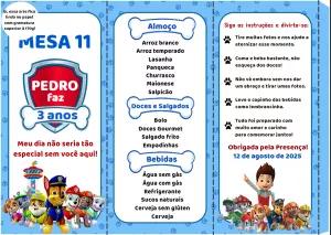 Menu de Mesa Patrulha Canina para Editar Online e Imprimir