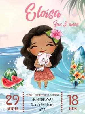Convite de Aniversário Moana Baby Tropical para Editar Online