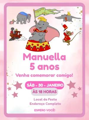 Convite Aniversário Dumbo com Personagens para Editar Online