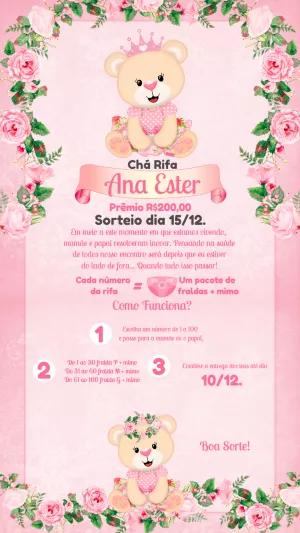 Convite Chá Rifa Ursinha Realeza Editável Online