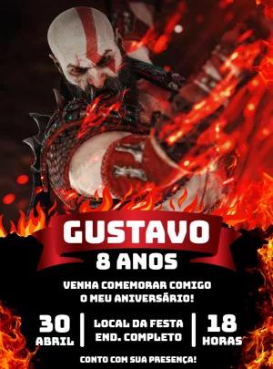 Convite de Aniversário God of War com Kratos para Editar