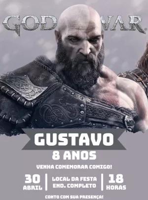 Convite Aniversário God of War com Kratos para Editar Online