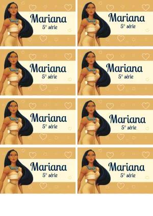 Etiqueta Escolar Pocahontas Editável para Imprimir