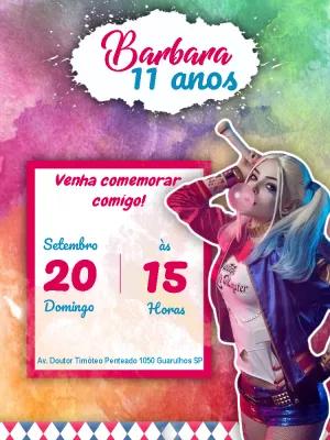 Convite de Aniversário Arlequina com Foto para Editar Online