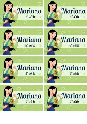 Etiqueta Escolar Mulan para Editar e Imprimir Grátis