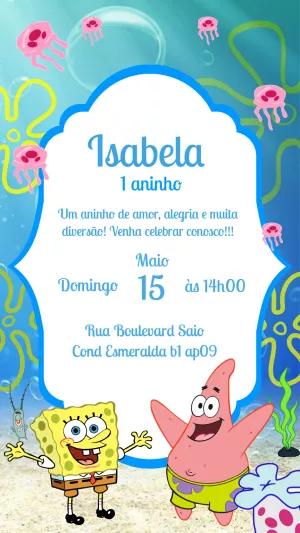 Convite de Aniversário Bob Esponja e Amigos para Editar Online