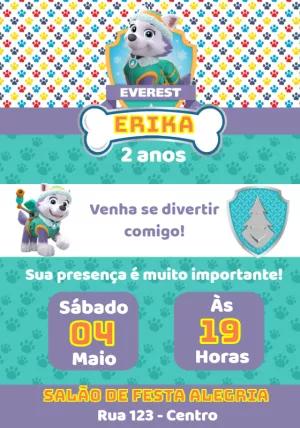 Convite Aniversário Patrulha Canina Everest para Editar Online