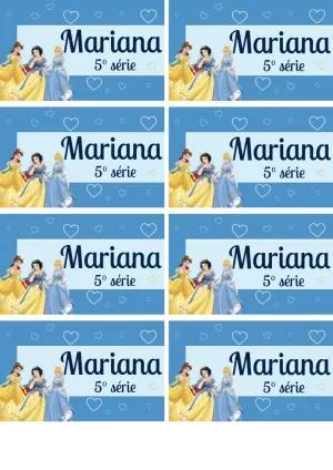 Etiqueta Escolar Princesas Disney para Editar e Imprimir