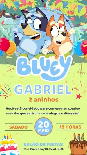 Convite de Aniversário Bluey e Bingo para Editar Online