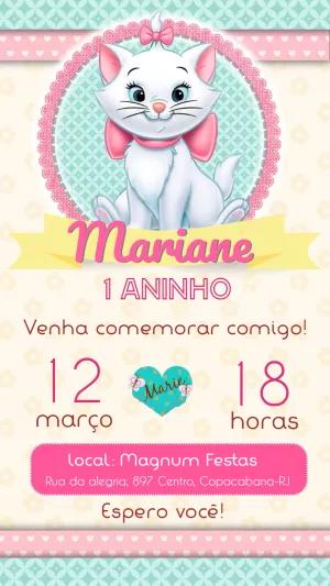 Convite Aniversário Gatinha Marie para Editar Online