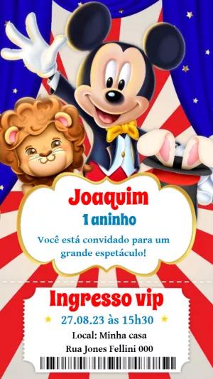 Convite Aniversário Circo do Mickey para Editar Online