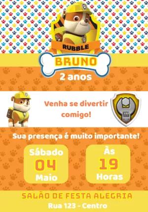Convite Aniversário Patrulha Canina Rubble para Editar