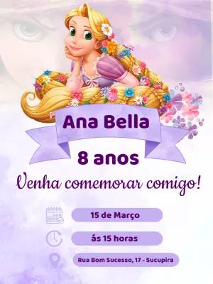 Convite de Aniversário Rapunzel para Editar Online