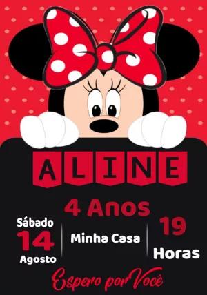 Convite de Aniversário Minnie Mouse Vermelha para Editar Online