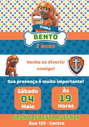 Convite Aniversário Patrulha Canina Zuma para Editar Online